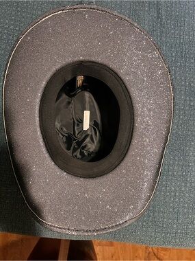 Wide Brim Sparkle Straw Hat - Silver/Black